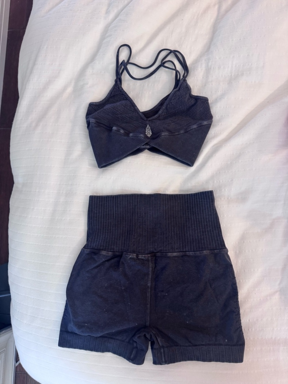 Free People Active Ribbed Yoga Set - Sports Bra & High-Waist Shorts - Picture 3 of 4